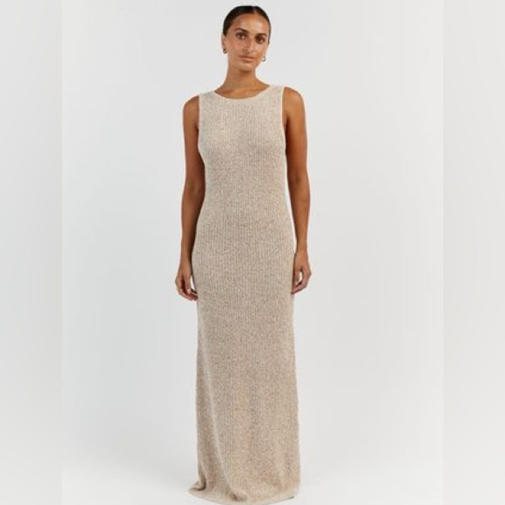 Dissh Jasper knit maxi dress size small beige